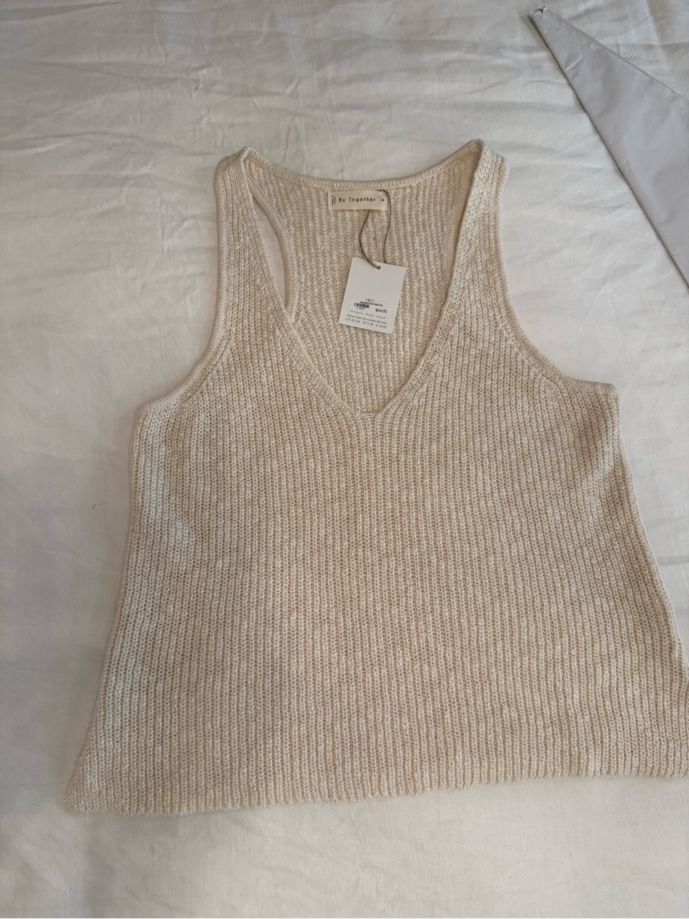Together Cream Knit V-Neck Tank, Size M, NWT